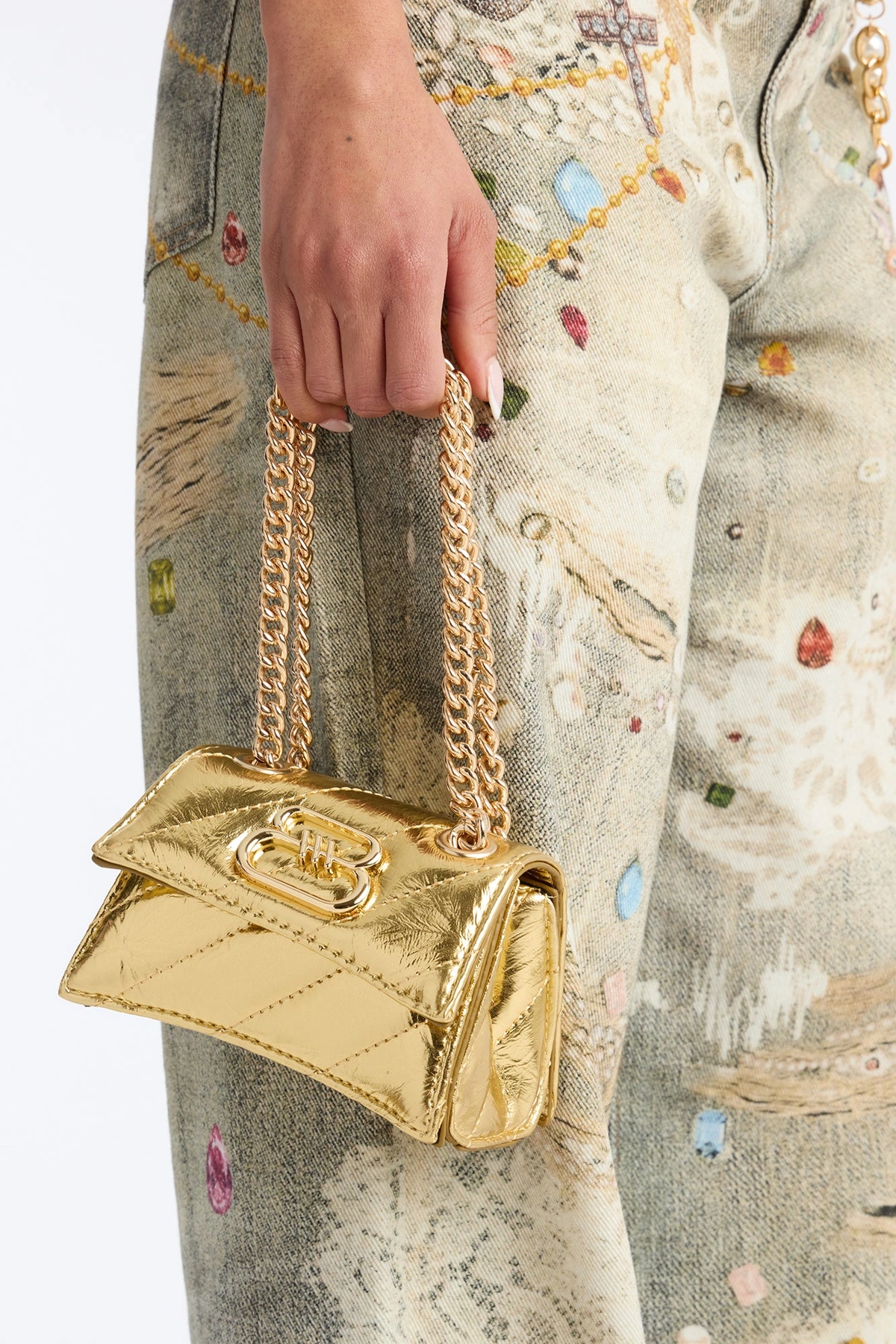 Go Crazy For It Quilted Faux Leather Handbag - Gold — Dourado
