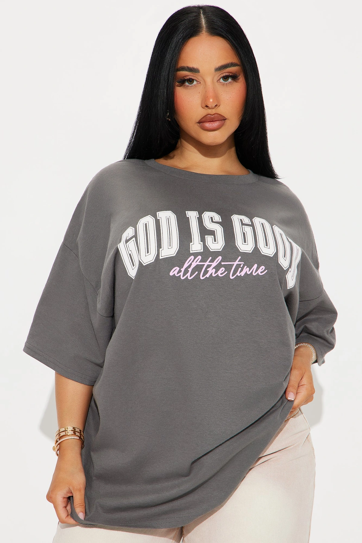 God Is Good All The Time Oversized Tee - Charcoal — Cinzento-escuro