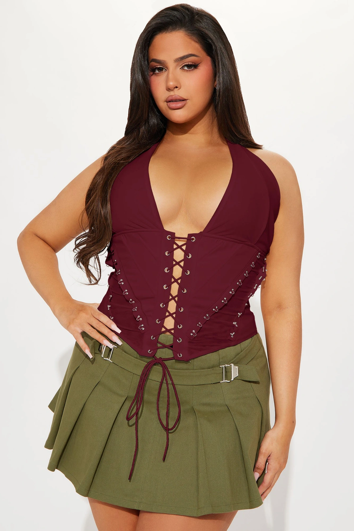 Alexis Lace Up Halter Top - Burgundy — Bordô