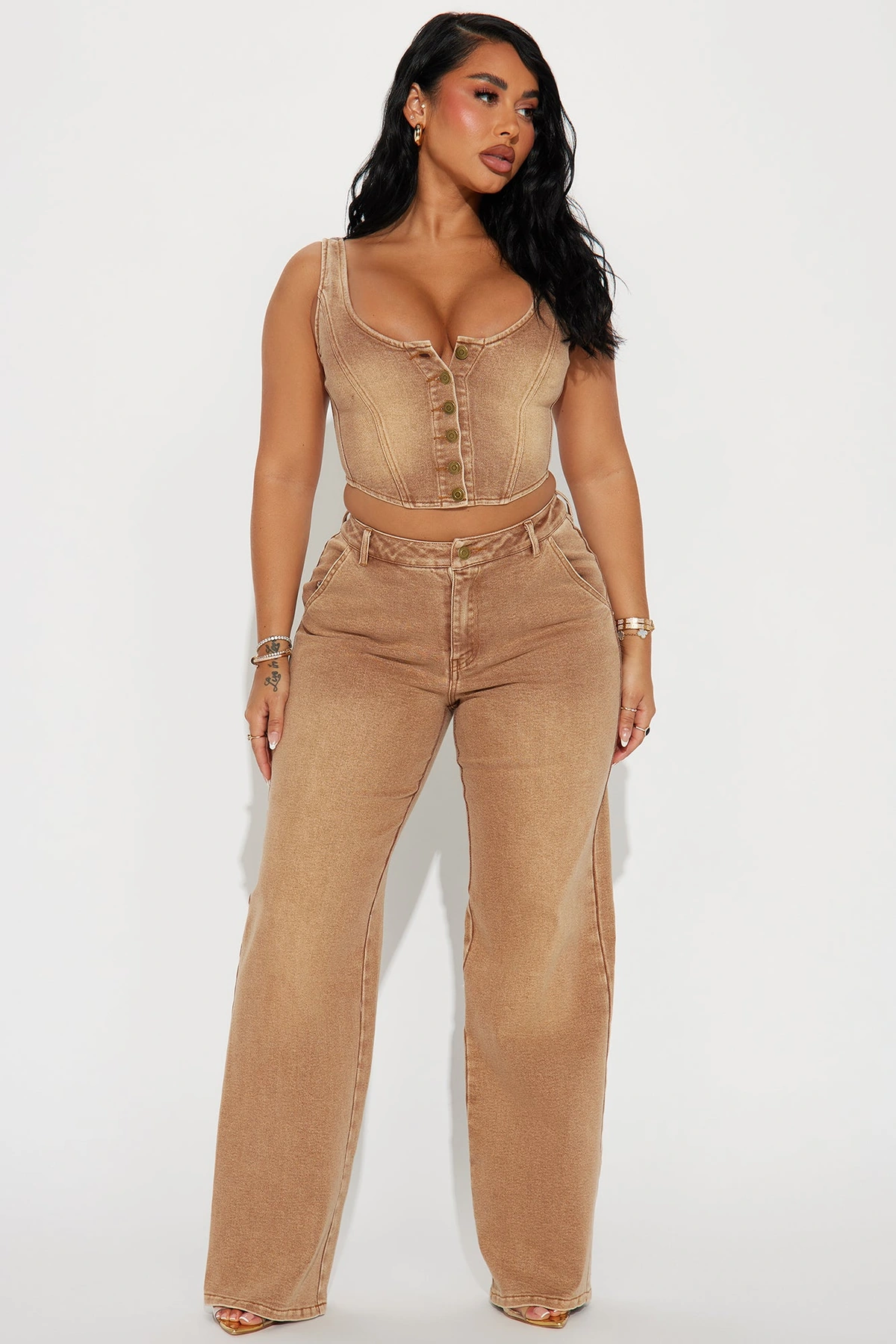 Not My First Rodeo Denim Pant Set - Brown — Castanho